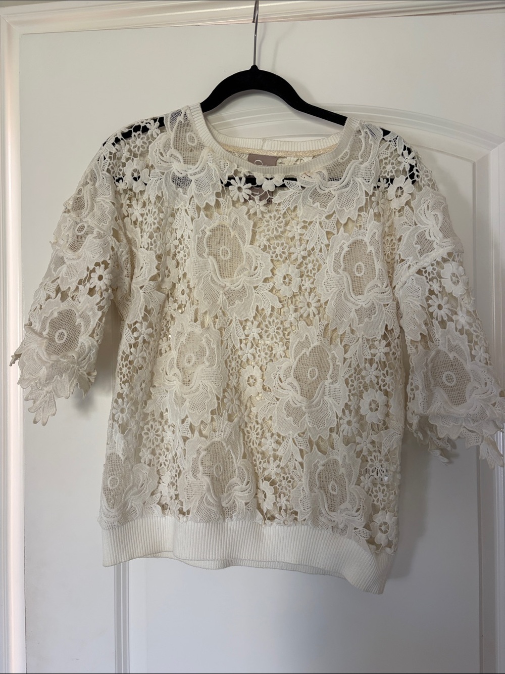 Anthropologie Cream Floral Lace Blouse